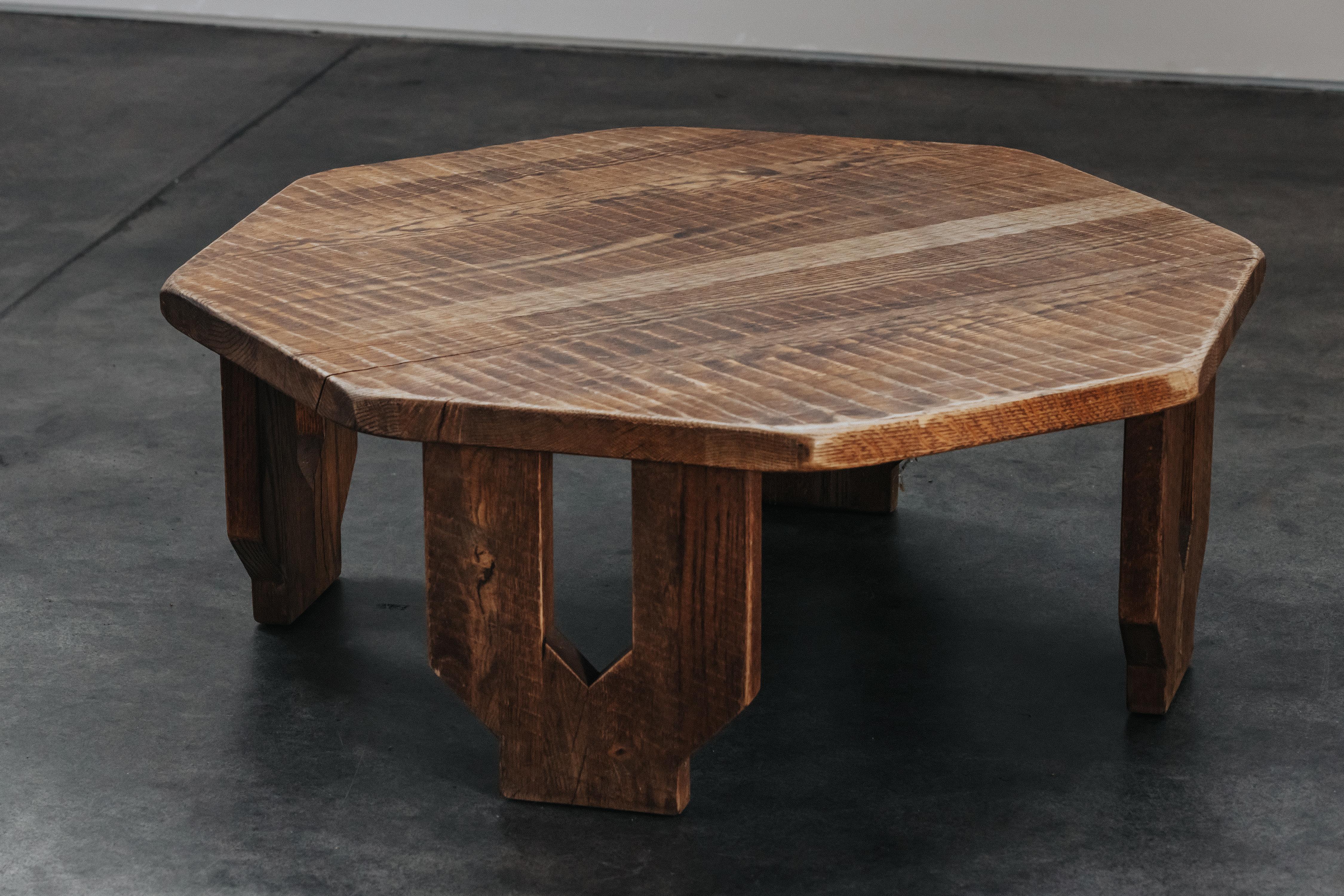 European Vintage Octagonal Oak Coffee Table From France, Circa 1970