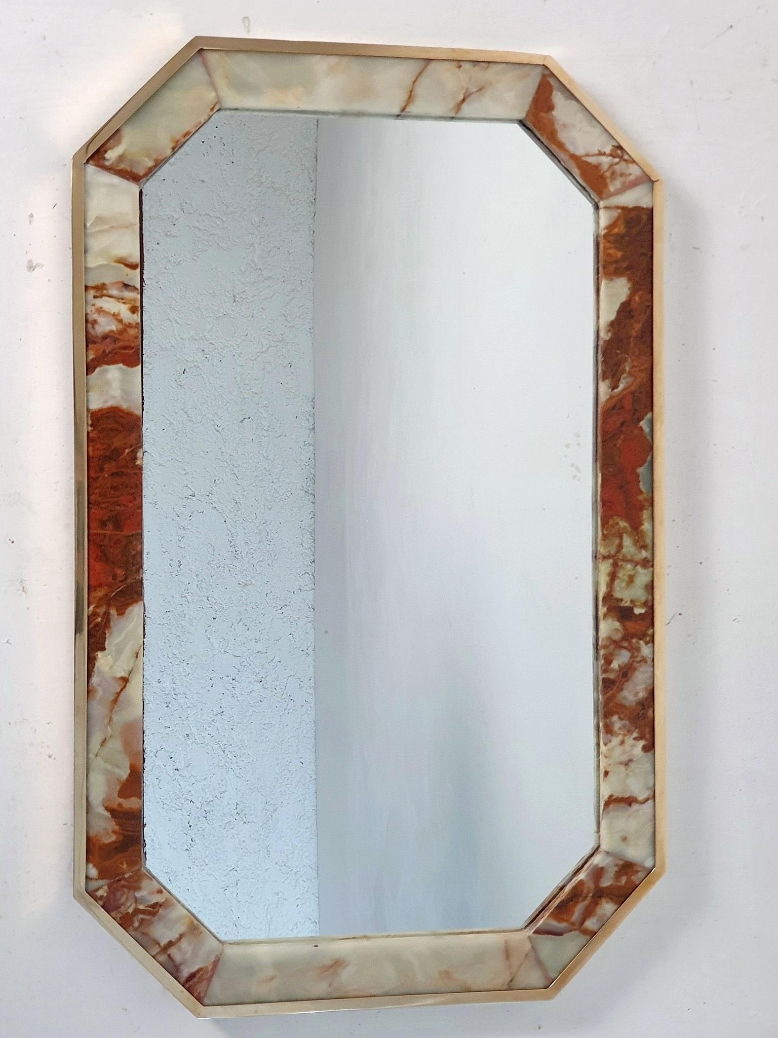 Modern Vintage Octagonal Onyx and Brass Mirror, Italy For Sale