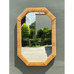 Vintage Octagonal Rattan Wrapped Wall Mirror