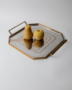 Vintage Octagonal Stainless Steel Tray with Brass Rim, 1970s