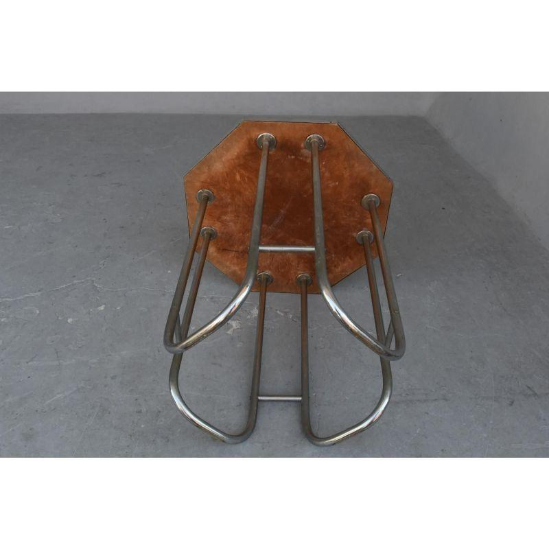 Wrought Iron Vintage Octagonal Table 1970 Metal and Orange Top For Sale