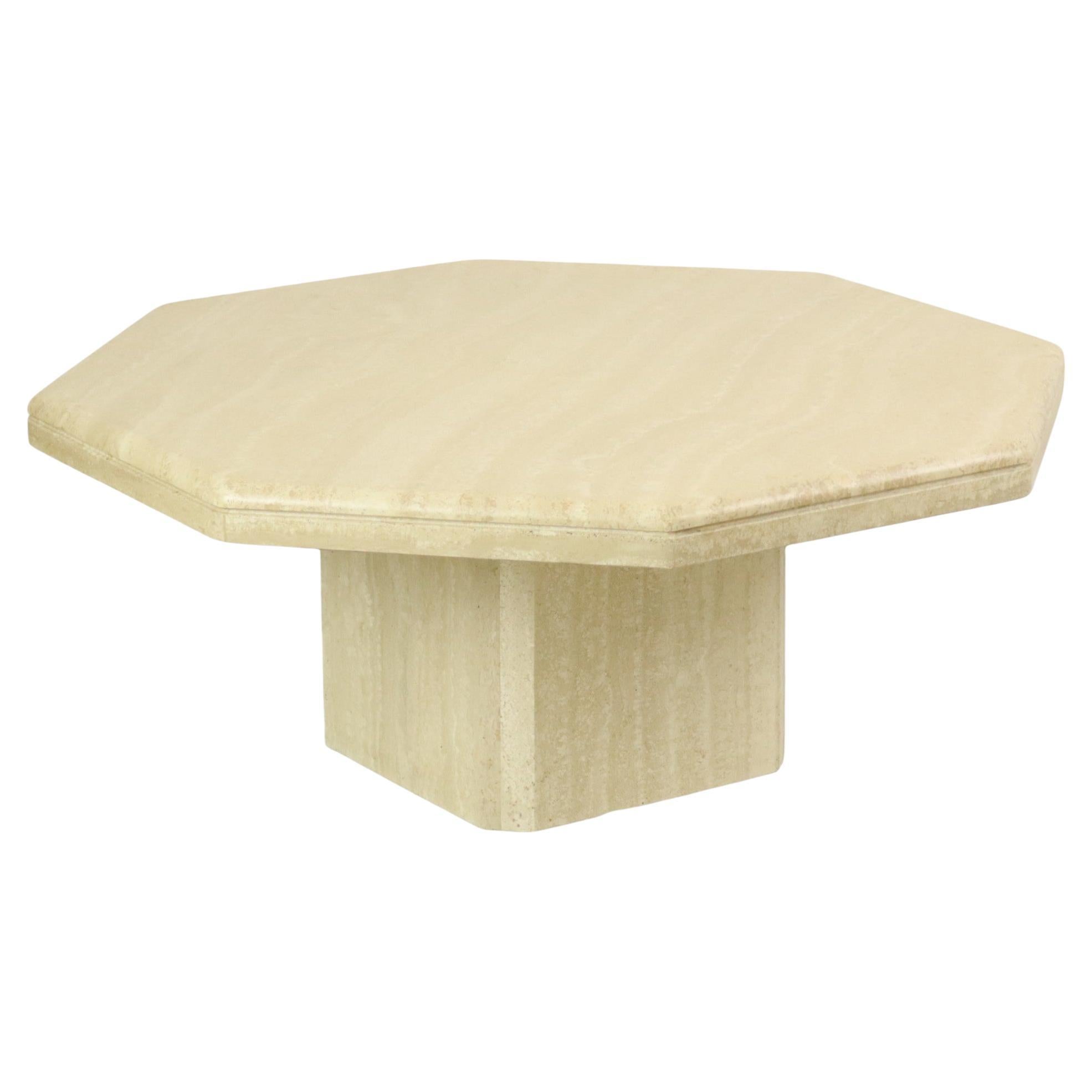 Tavolino ottagonale vintage in travertino Design anni '70 Italiano