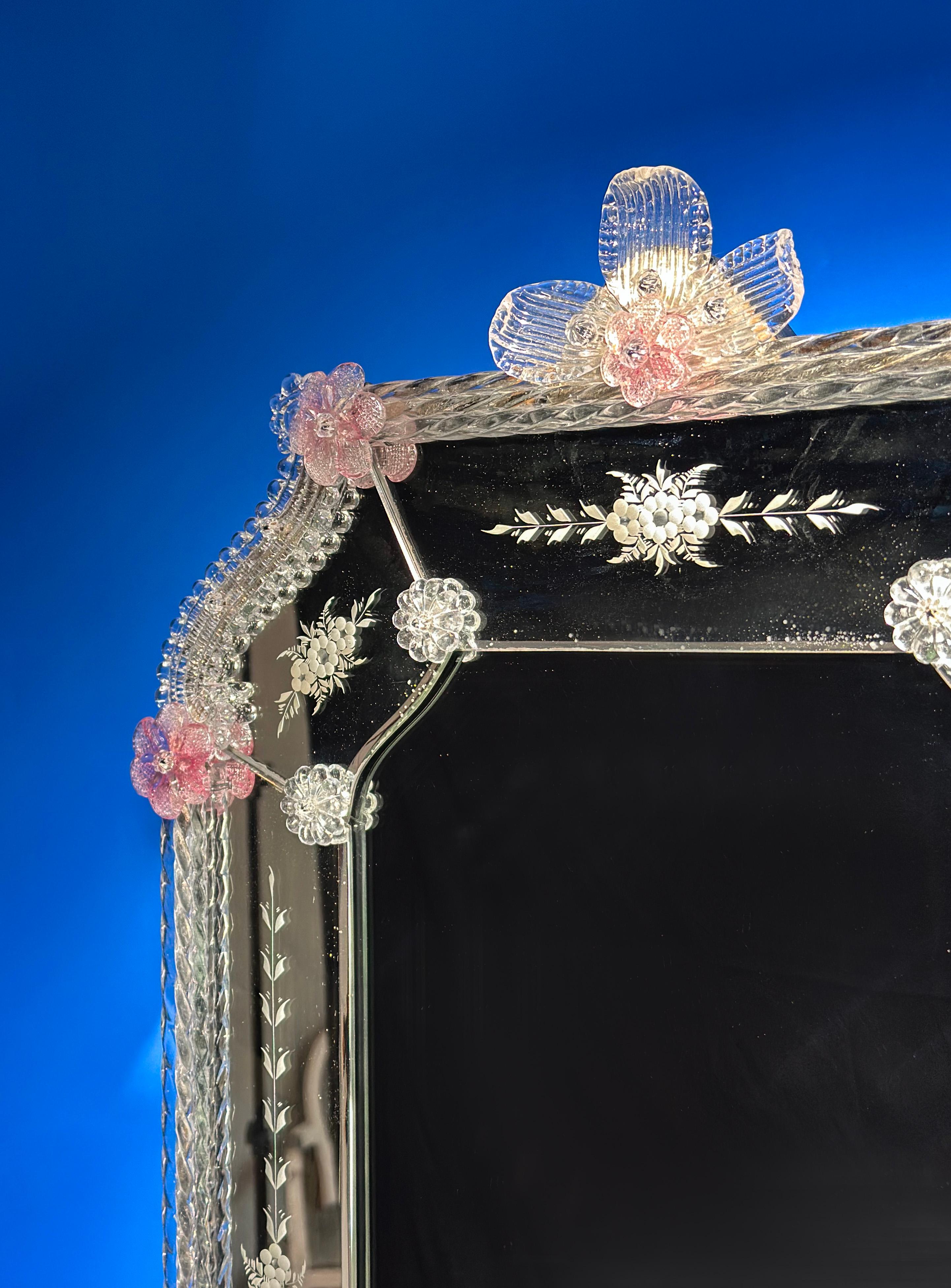 Etched Large Rococo Style Venetian Glass Wall Mirror  For Sale