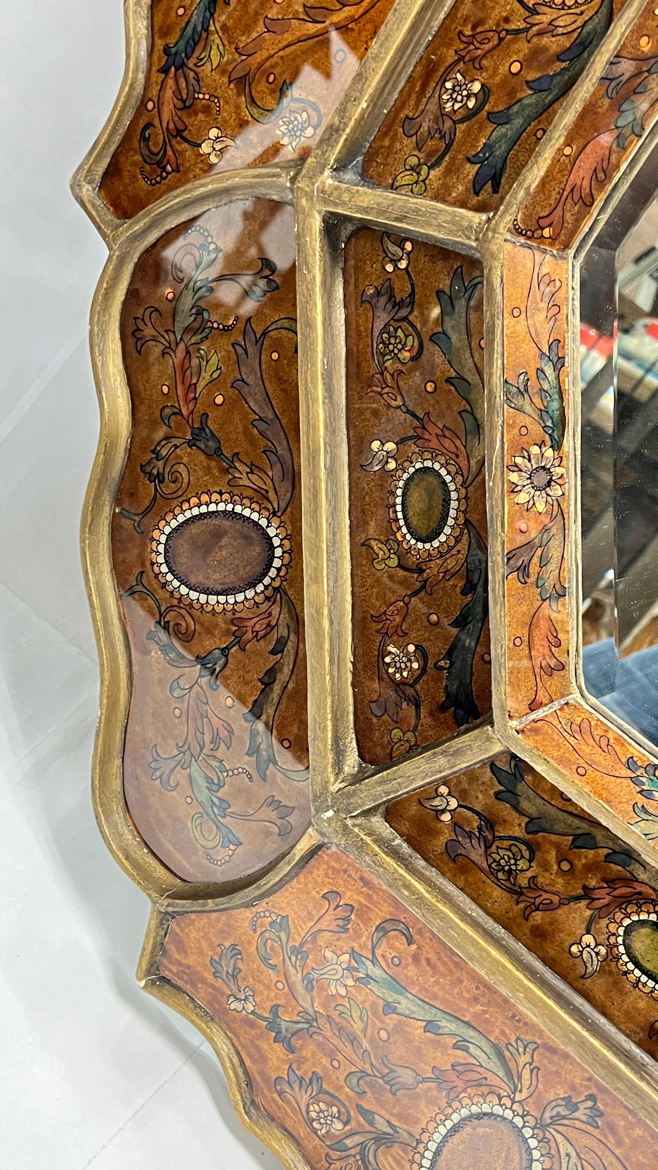 Vintage octogonal de estilo veneciano  Espejo de pared pintado al revés en venta 7