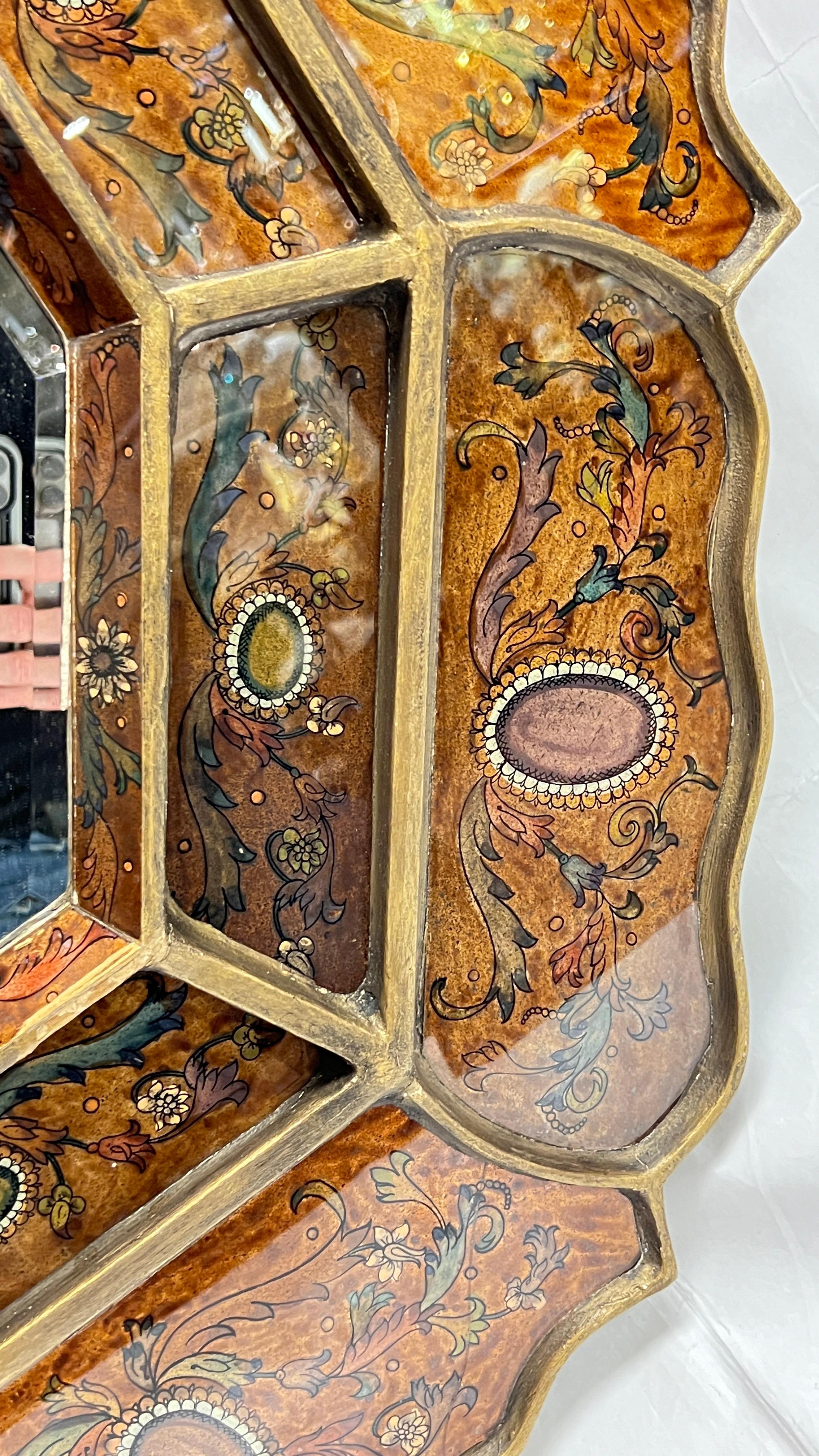 Vintage octogonal de estilo veneciano  Espejo de pared pintado al revés en venta 8