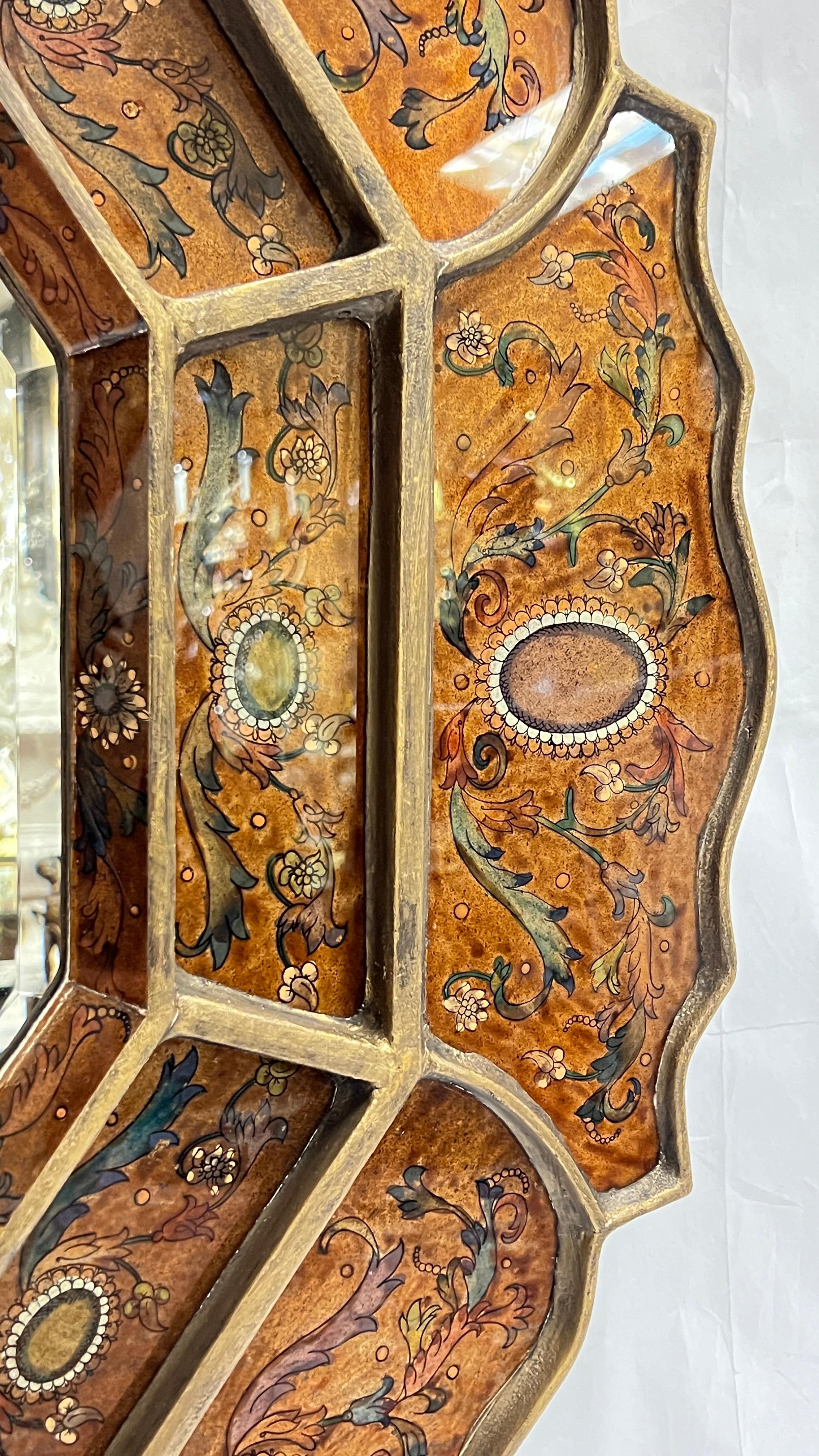Vintage octogonal de estilo veneciano  Espejo de pared pintado al revés Pintado a mano en venta
