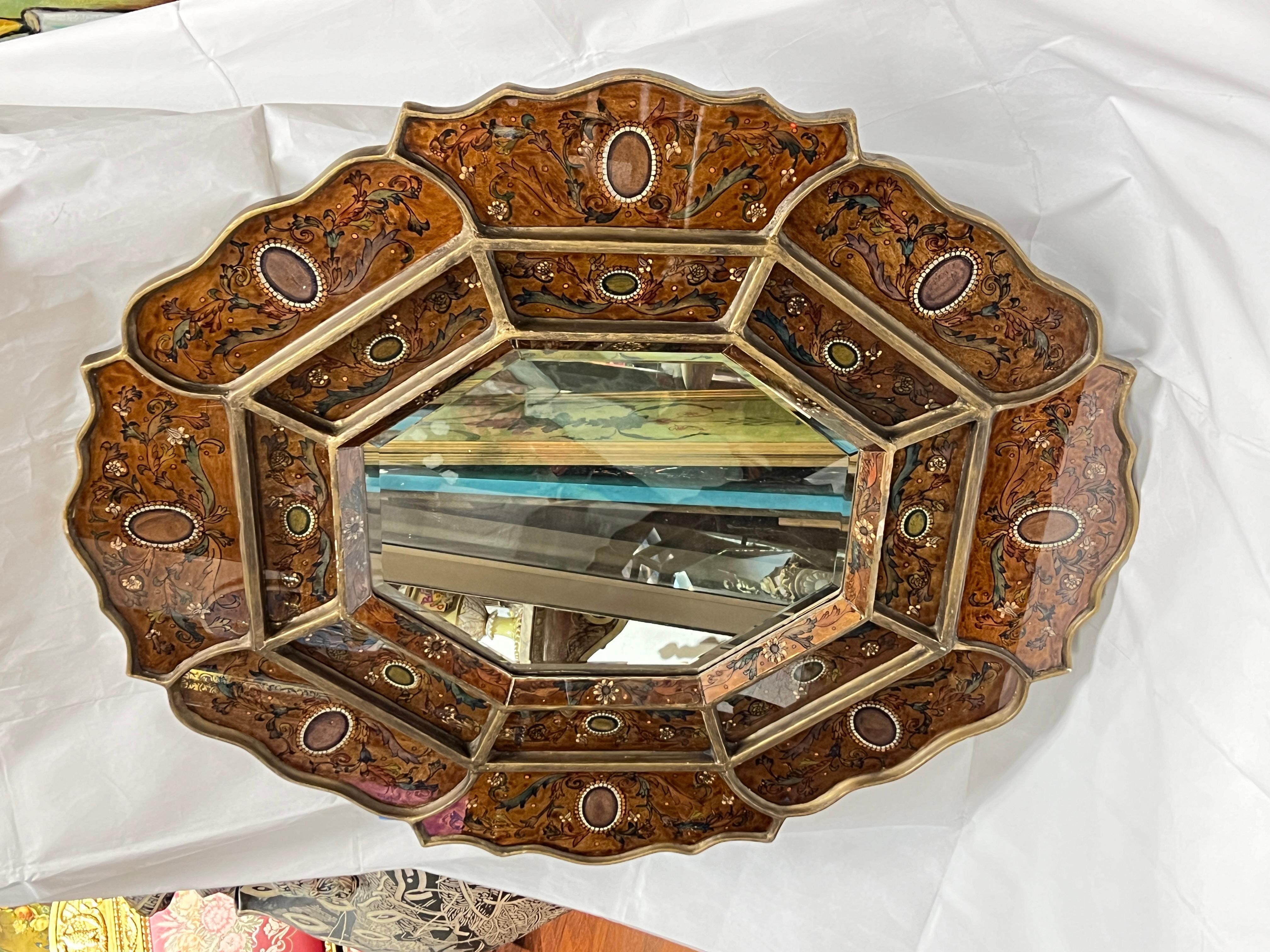 Vintage octogonal de estilo veneciano  Espejo de pared pintado al revés Vidrio en venta