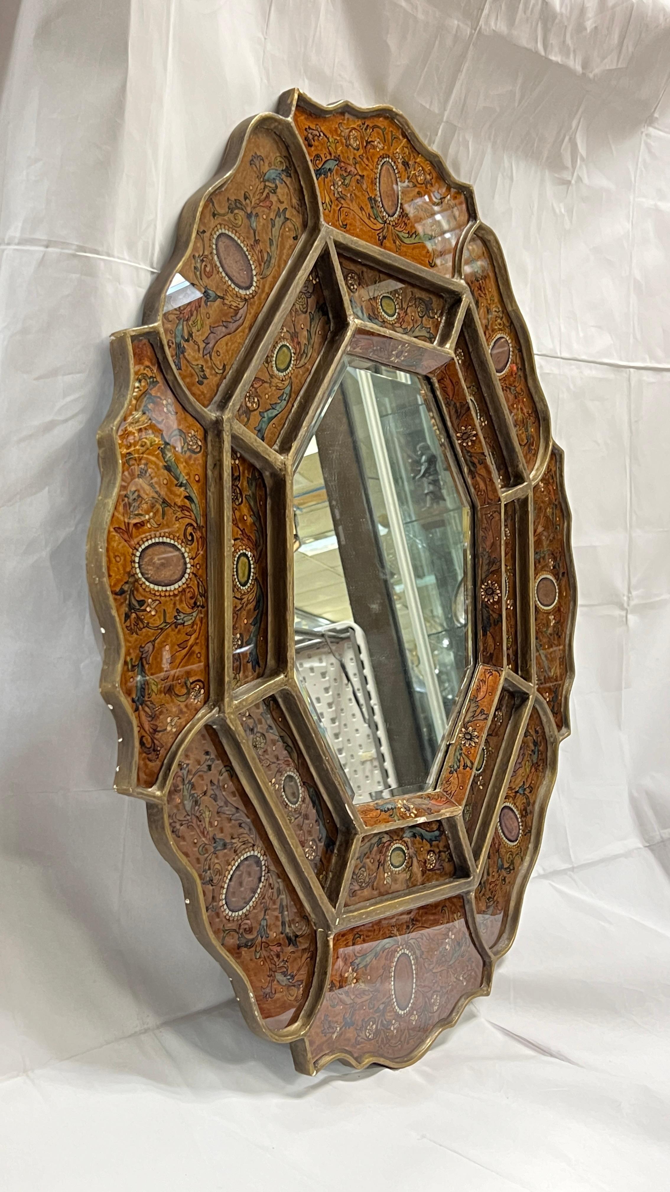 Vintage octogonal de estilo veneciano  Espejo de pared pintado al revés en venta 1