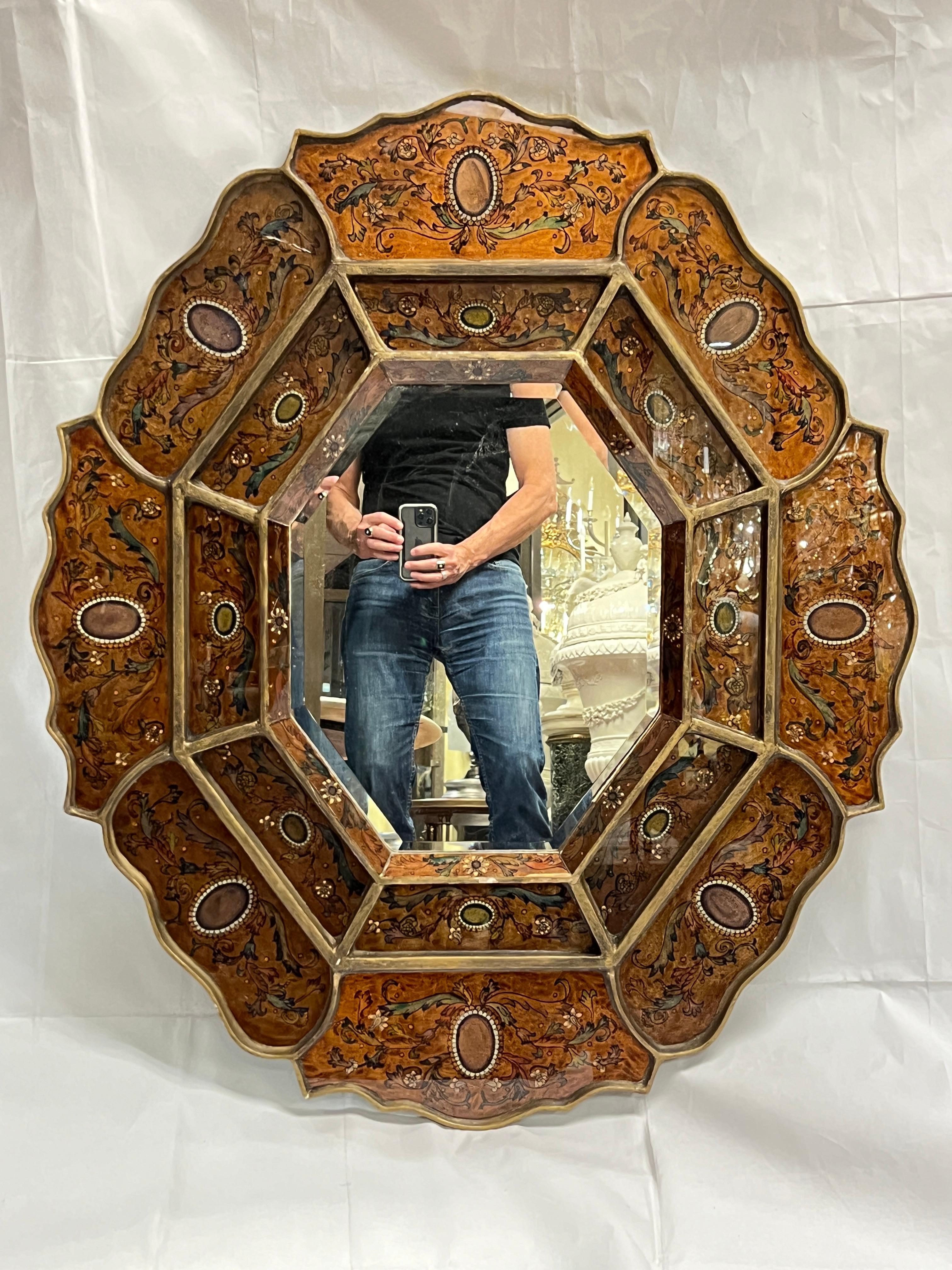 Vintage octogonal de estilo veneciano  Espejo de pared pintado al revés en venta 2