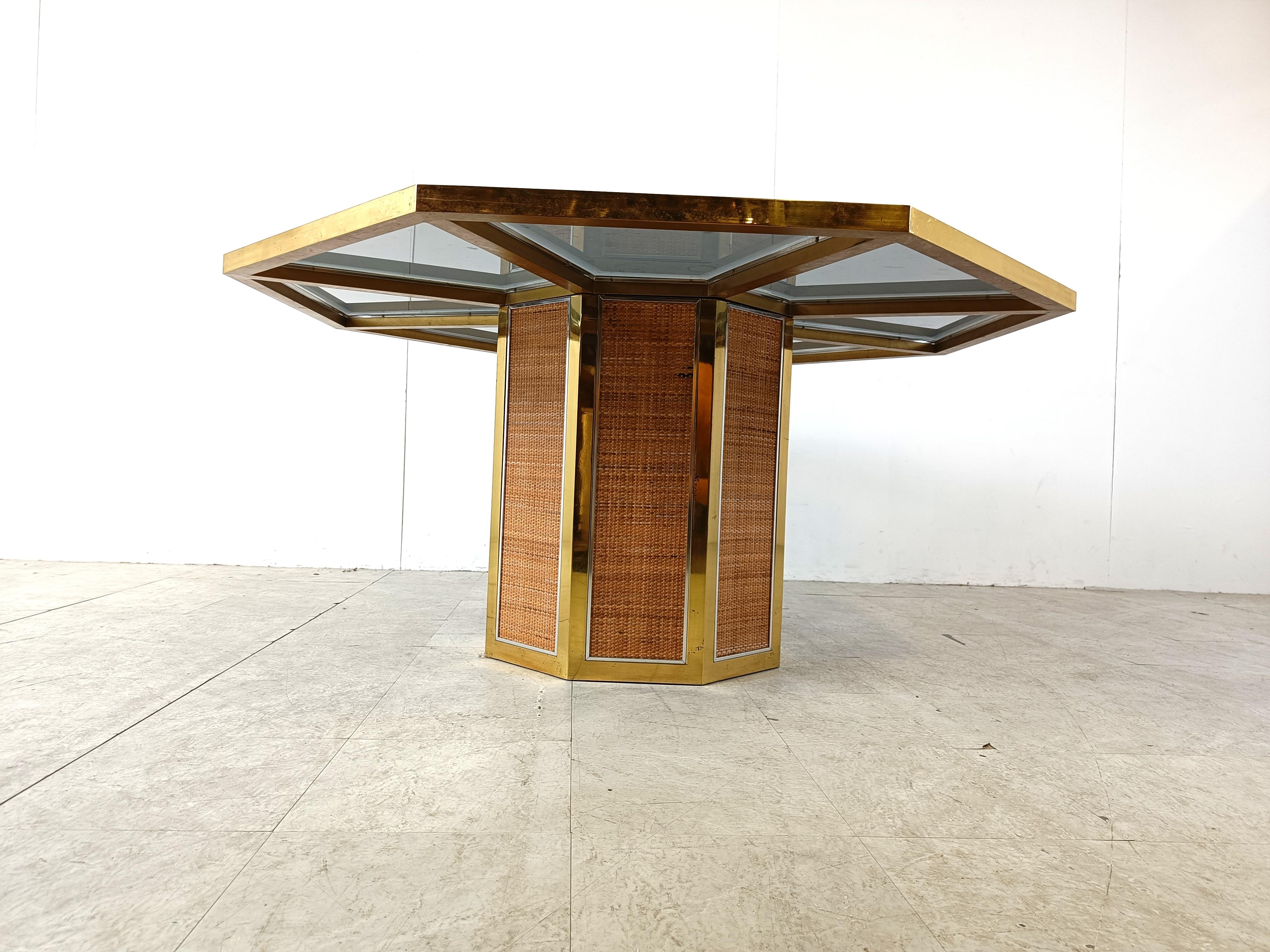 Brass Vintage octogonal dining table by Romeo Rega, 1970 For Sale