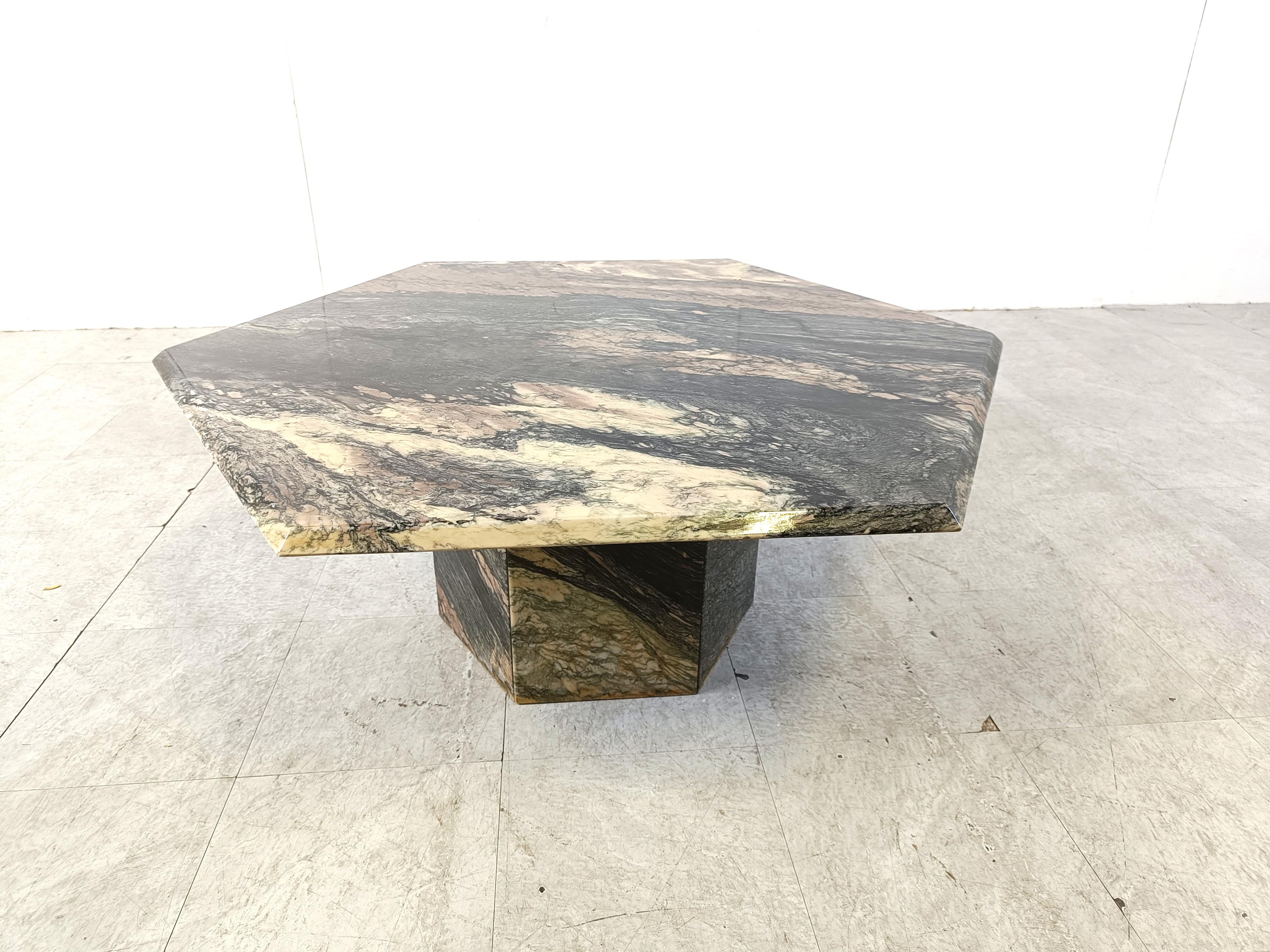 Italian Vintage octogonal marble coffee table, 1970s For Sale