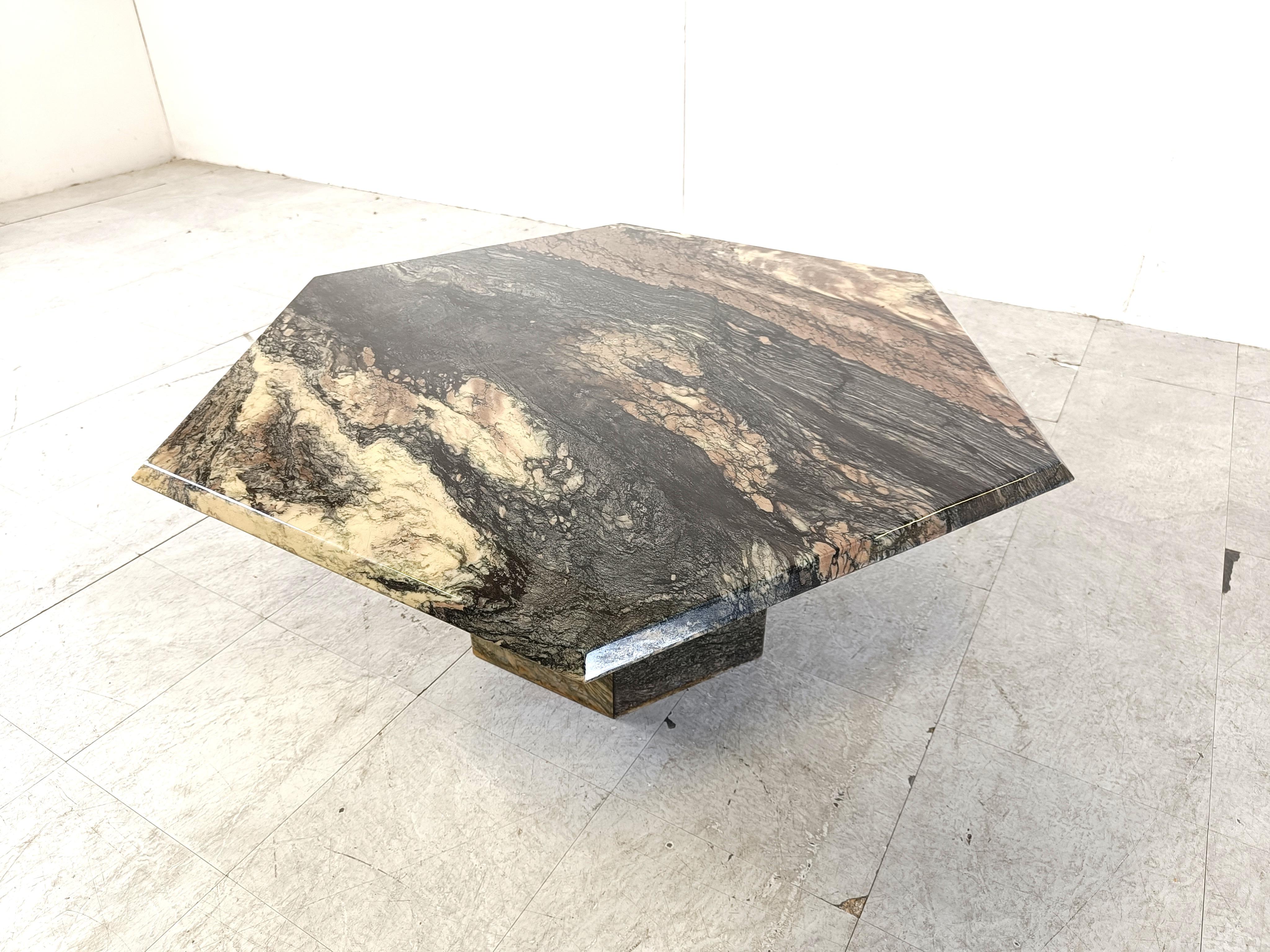 Vintage octogonal marble coffee table, 1970s For Sale 1