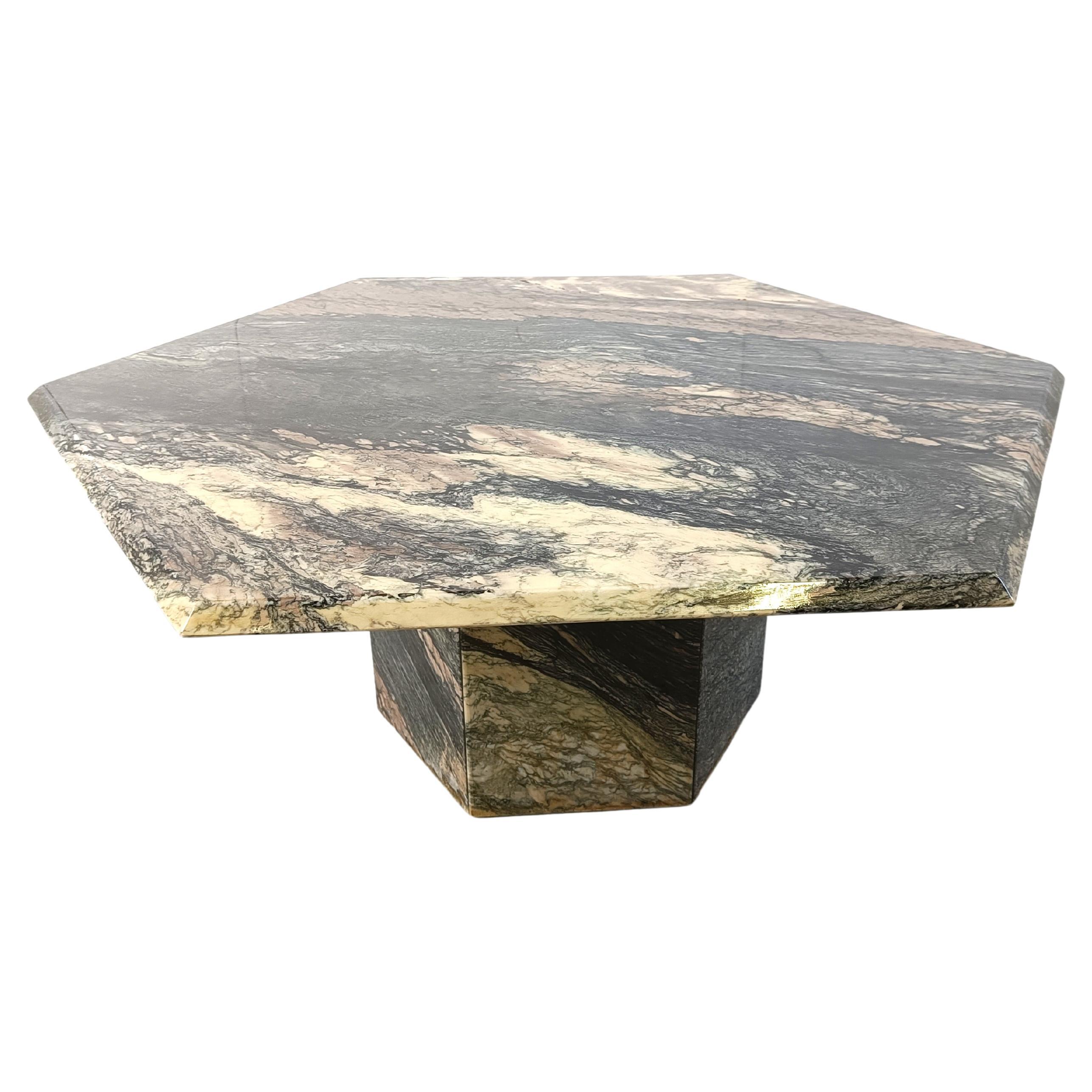 Vintage octogonal marble coffee table, 1970s For Sale
