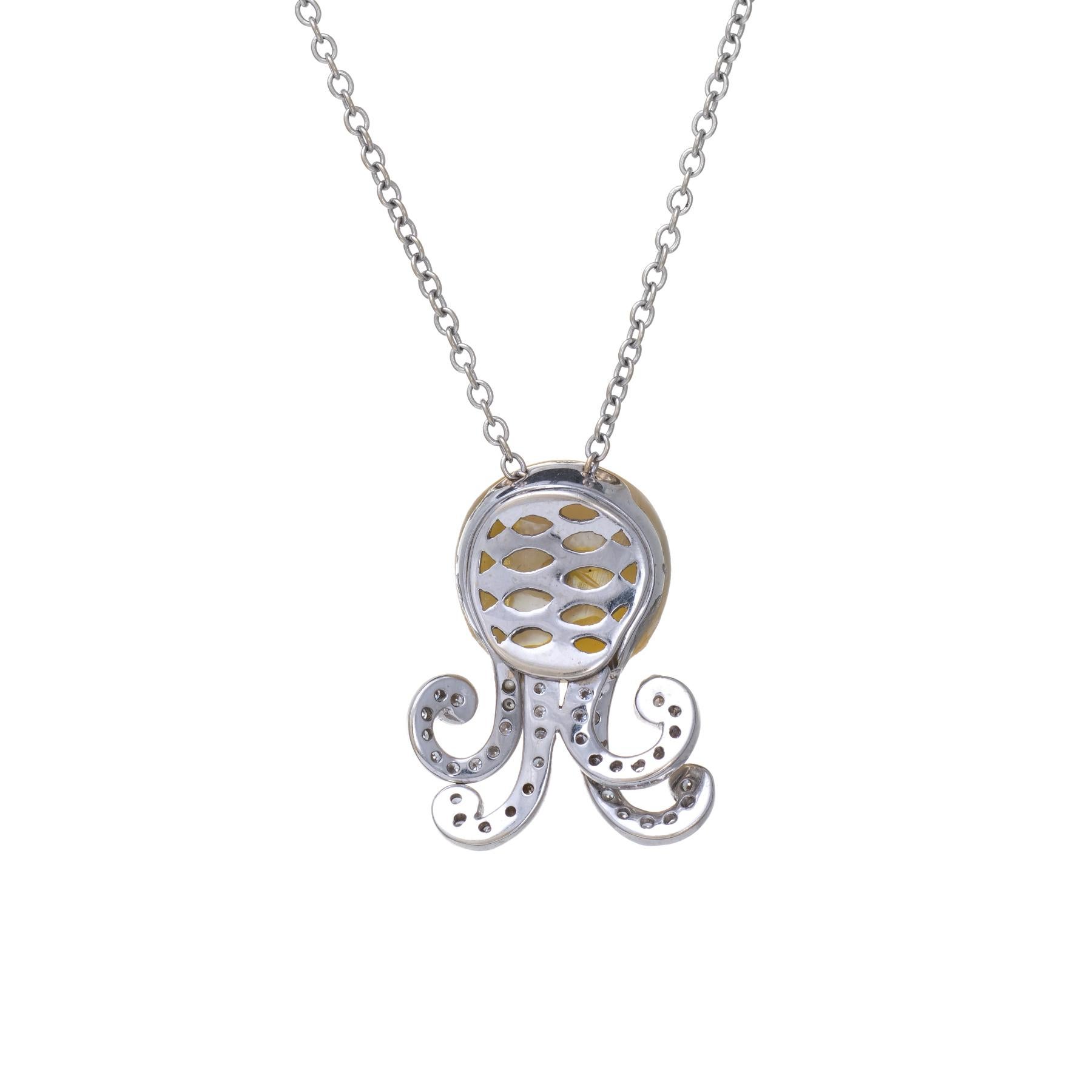 Modern Vintage Octopus Necklace Diamond Mother of Pearl 18 Karat Gold Estate Jewelry