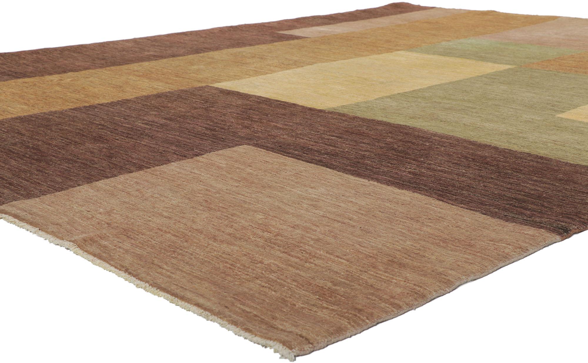 78203 Vintage Odegard rug with Modern Bauhaus Style 08'03 x 10'04. Displaying a linear art form composed of squares, rectangles, and cubes, this hand knotted wool contemporary Odegard Tibetan rug embodies modern Bauhaus style. The textures and lines