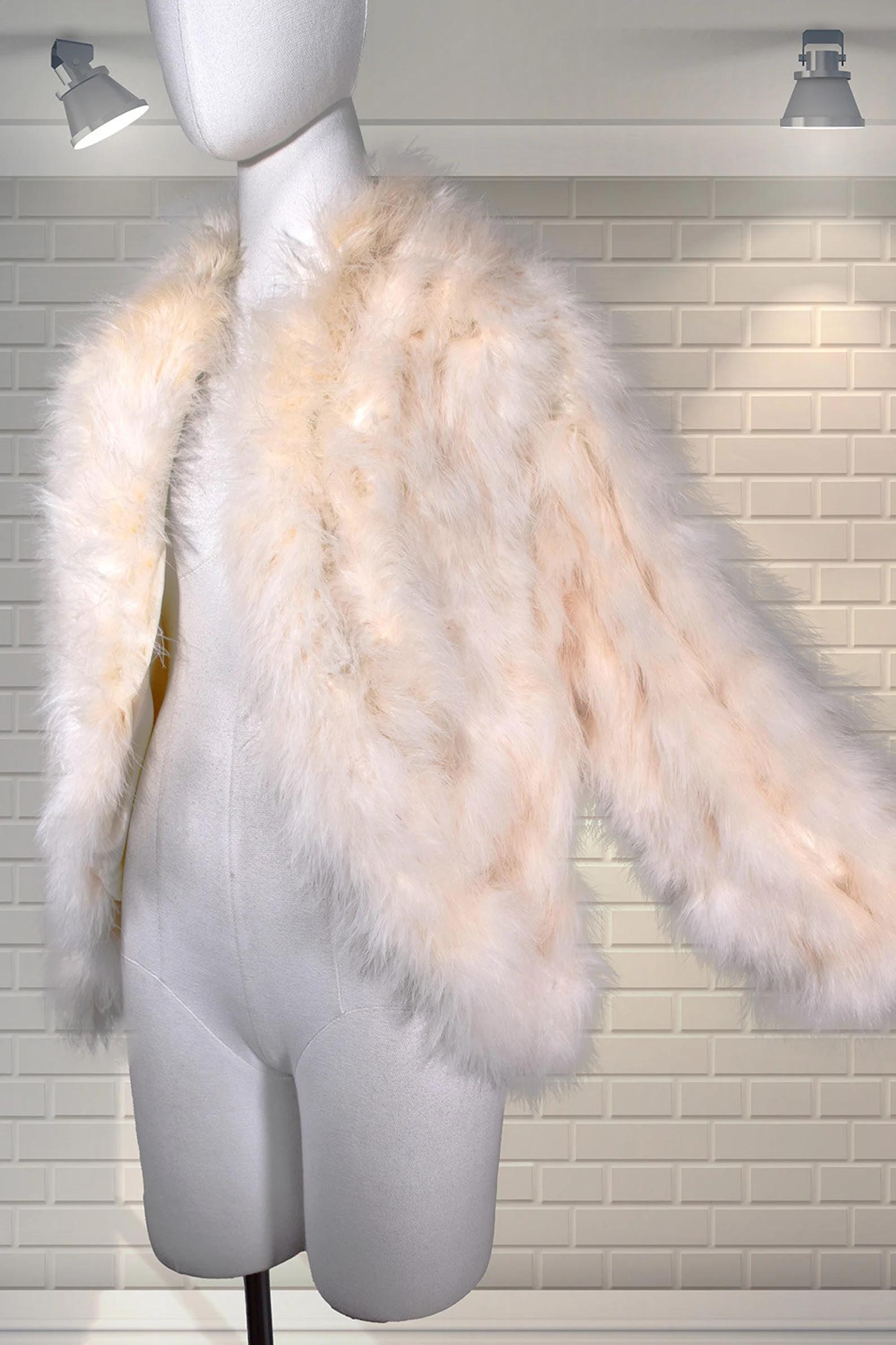 Vintage Odette Barsa Cream Marabou Feather Jacket In Fair Condition In San Francisco, CA