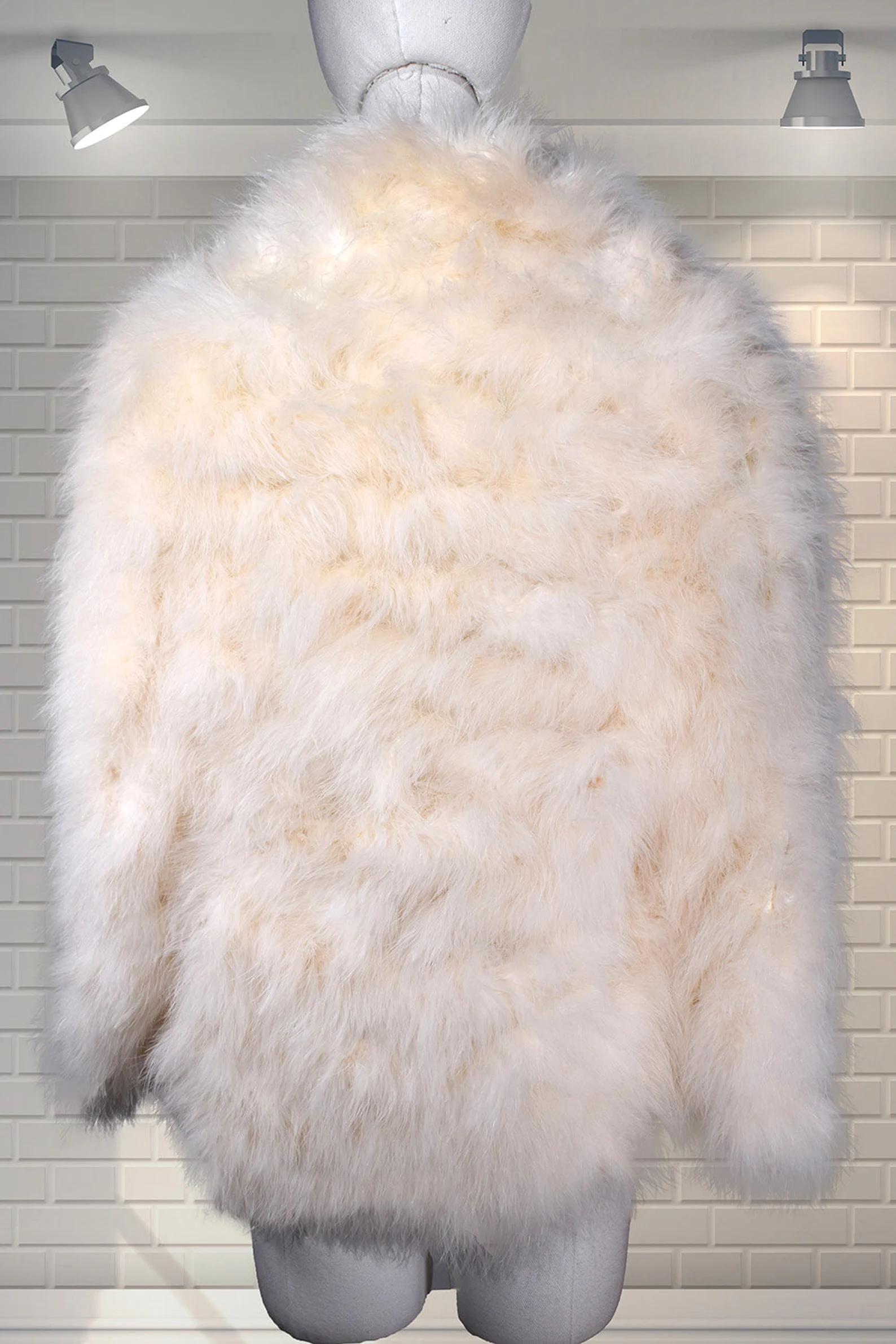 Women's or Men's Vintage Odette Barsa Cream Marabou Feather Jacket