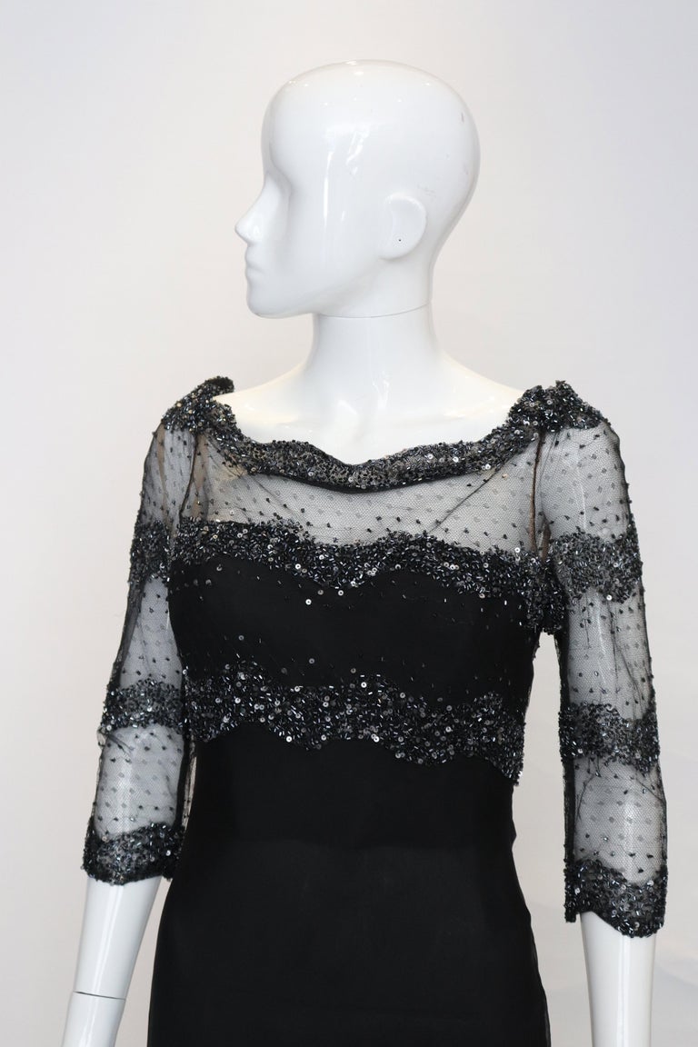 Vintage Odiccini Couture Silk, Sequi and Beaded Evening Gown In Good Condition For Sale In London, GB