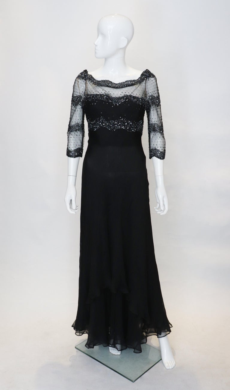 Women's Vintage Odiccini Couture Silk, Sequi and Beaded Evening Gown For Sale