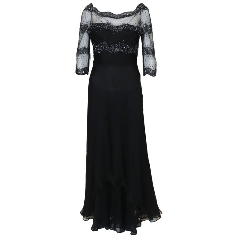 Vintage Odiccini Couture Silk, Sequi and Beaded Evening Gown For Sale