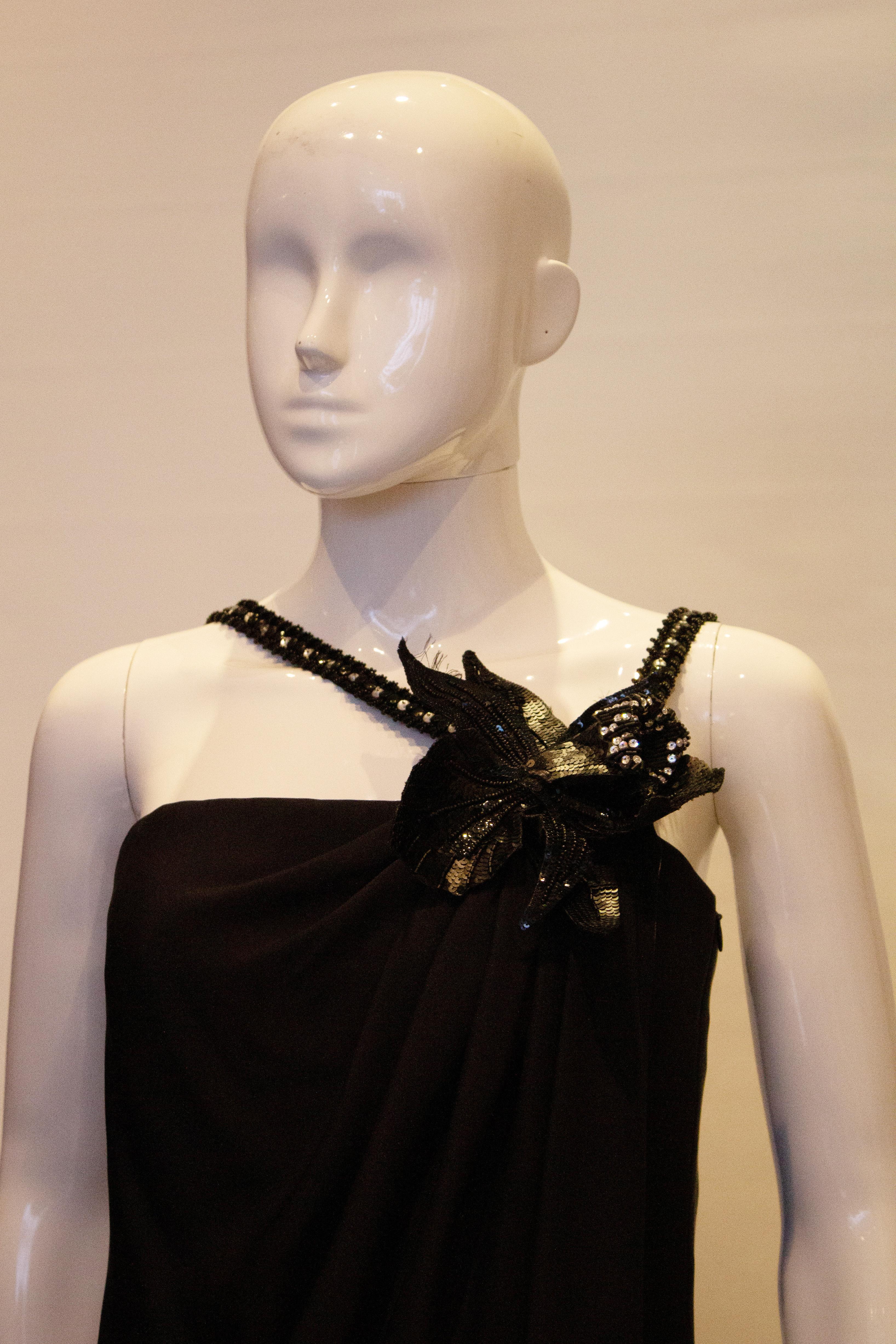 Vintage Odicini Couture Silk Black Silk Cocktail Dress In Good Condition For Sale In London, GB