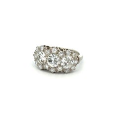 Vintage OEC 3 Stone Diamond and Side Diamond Platinum Ring Fine Estate Jewelry