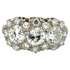 Vintage OEC 3 Stone Diamond and Side Diamond Platinum Ring Fine Estate Jewelry