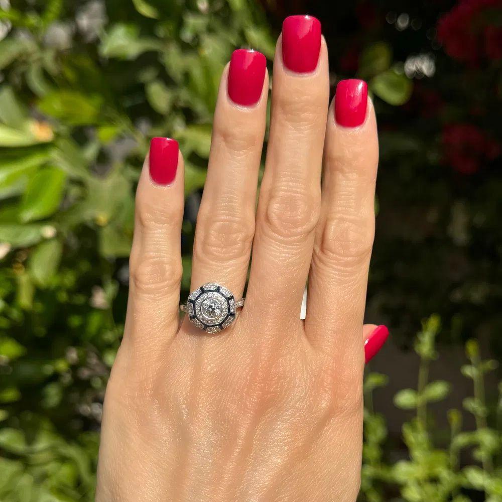 Art Deco Vintage OEC Diamond and Sapphire Platinum Statement Ring For Sale