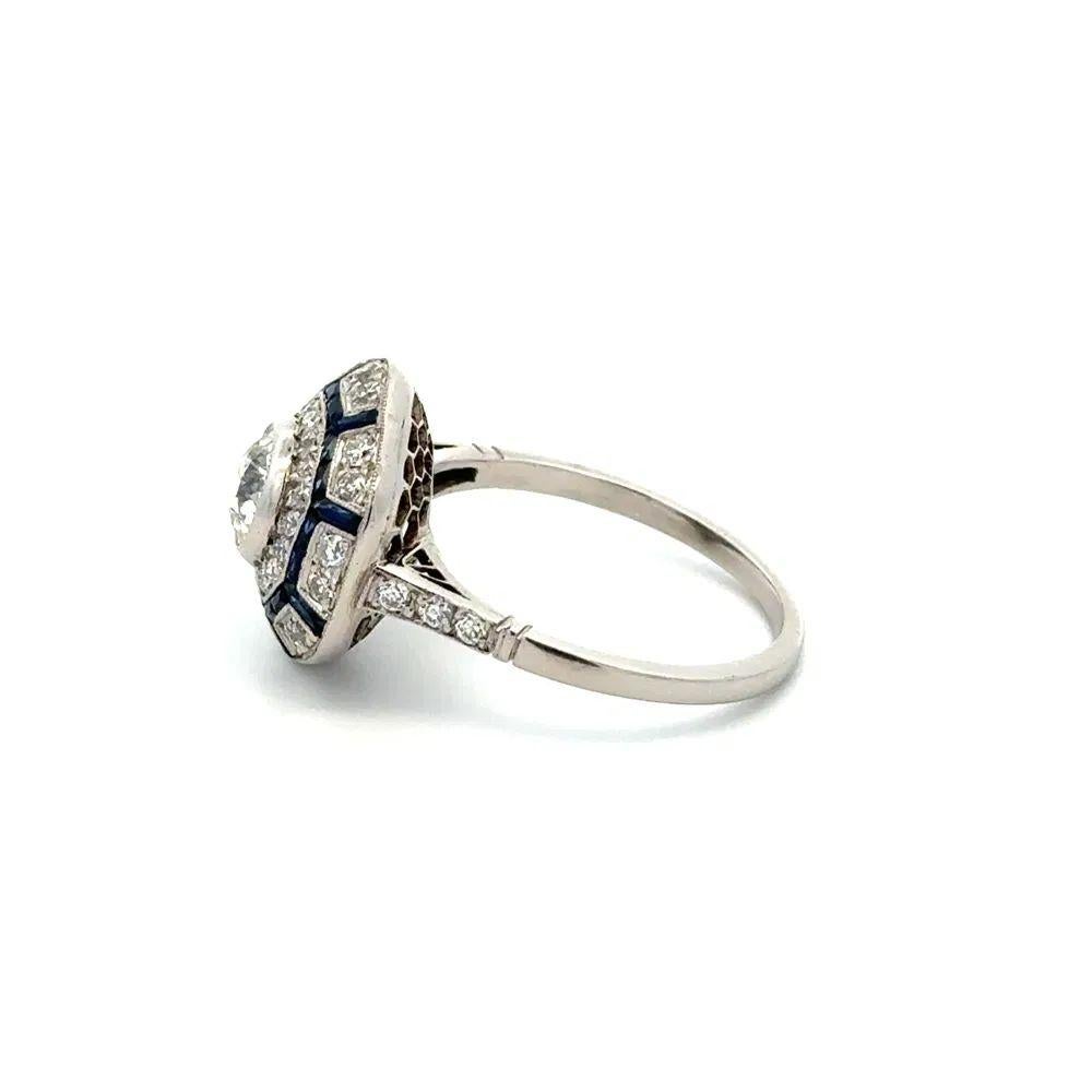 Women's Vintage OEC Diamond and Sapphire Platinum Statement Ring For Sale