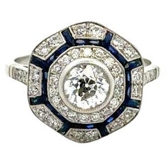 Bague fantaisie OEC vintage en platine avec diamants et saphirs