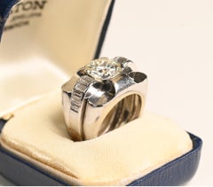 Retro 3 Carat Engagement Ring. Old Euro Cut Diamond Platinum Ring KVS1 French