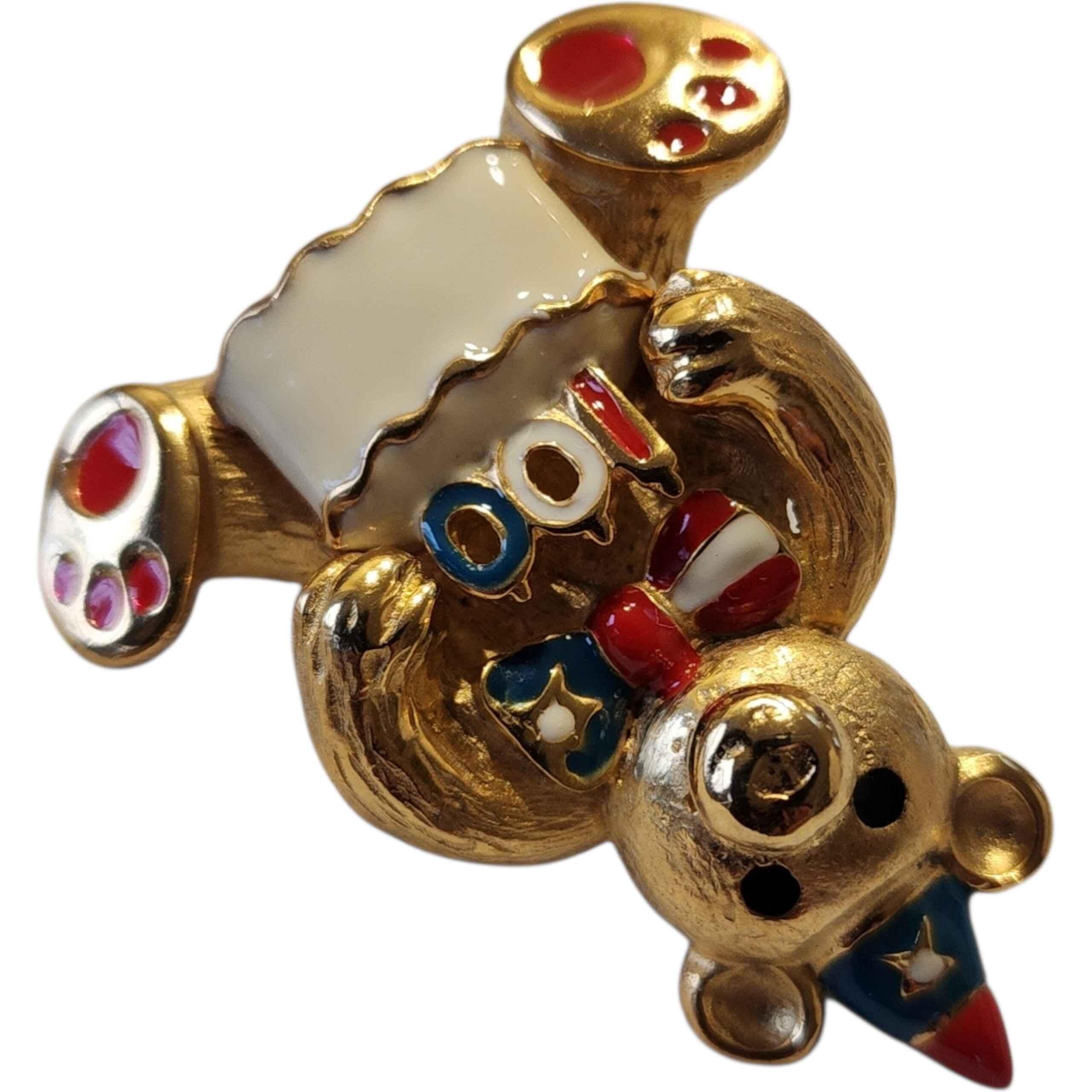 Vintage VERO Emaille Geburtstag Bär Brosche 100th Celebration Cake Pin im Zustand „Gut“ im Angebot in Milford, DE