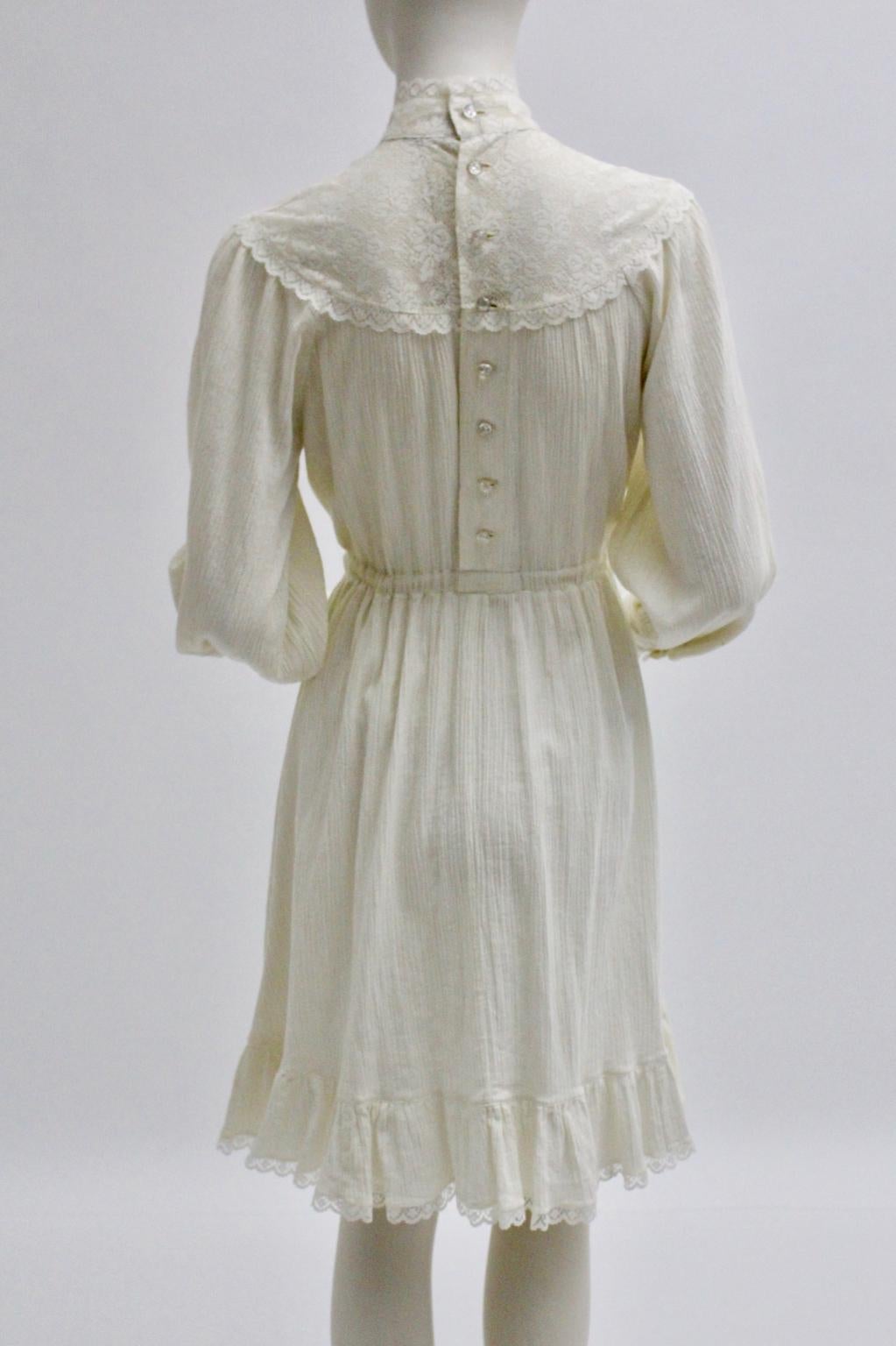 Vintage Off White Boho Day Dress with Laces 1970s France For Sale 5