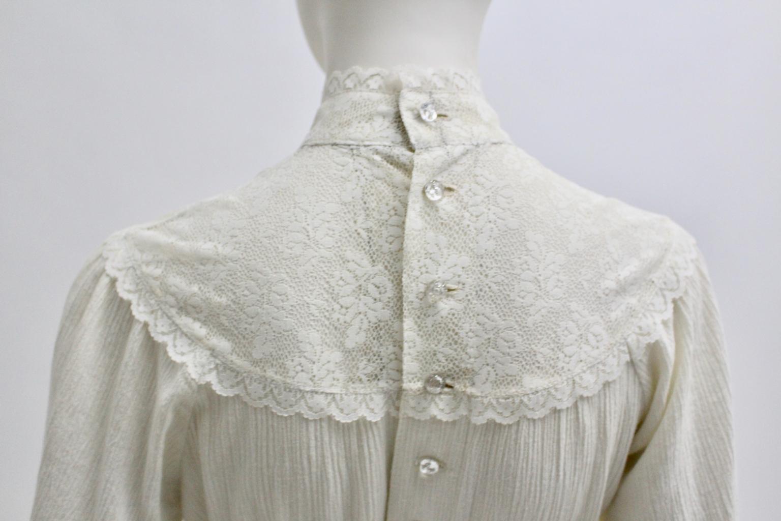 Vintage Off White Boho Day Dress with Laces 1970s France For Sale 9