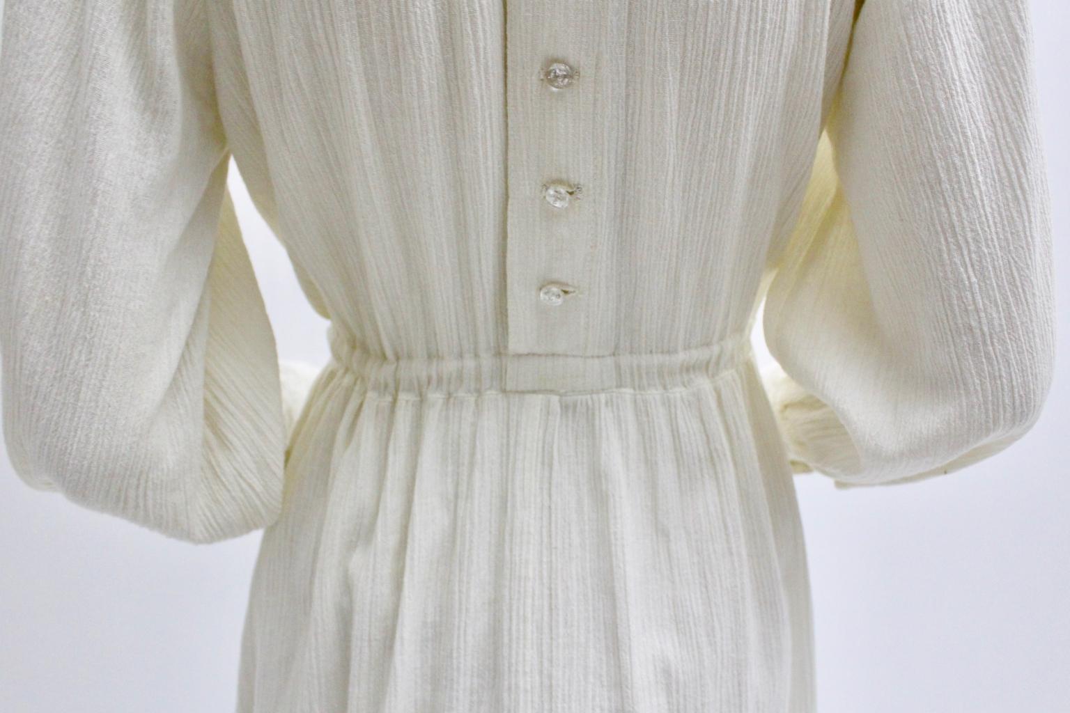 Vintage Off White Boho Day Dress with Laces 1970s France For Sale 10