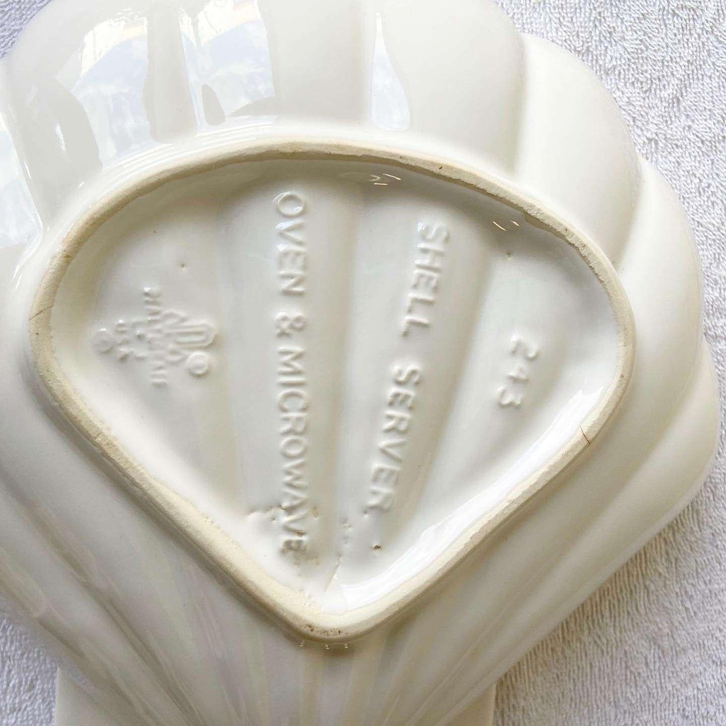 Vintage Off White Ceramic Seashell Serving Dish For Sale 2