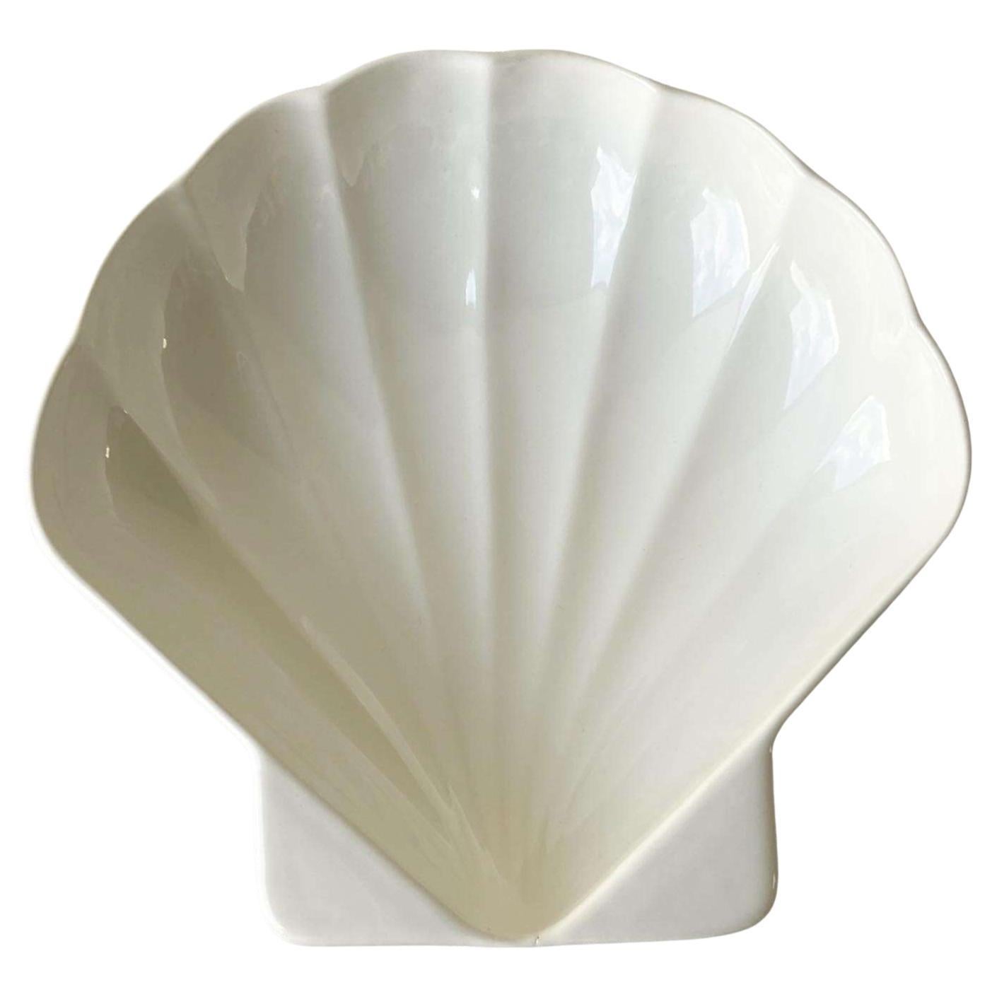 Vintage Off White Ceramic Seashell Serving Dish For Sale