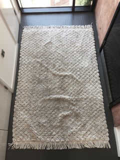 Vintage Off-White Diamond Shapes Cotton Berber Style Rug Minimal