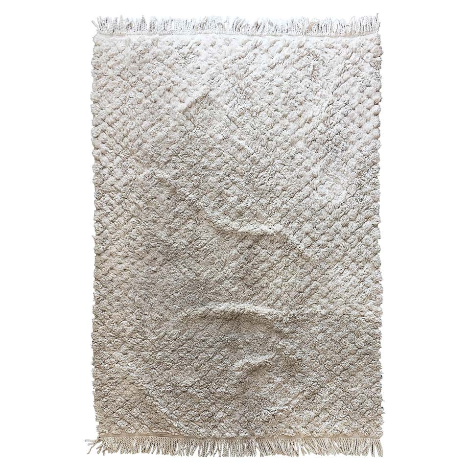 Vintage Off-White Diamond Shapes Cotton Berber Style Rug Minimal For ...
