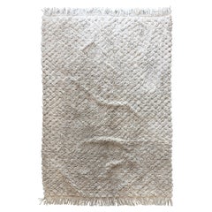 Vintage Off-White Diamond Shapes Cotton Berber Style Rug Minimal