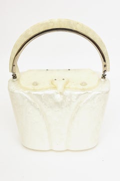 Vintage Off White Pearlized Lucite Top Handle Handbag