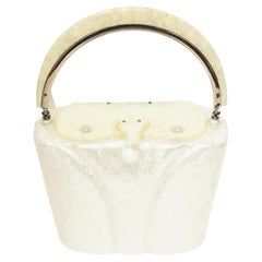 Vintage Off White Pearlized Lucite Top Handle Handle
