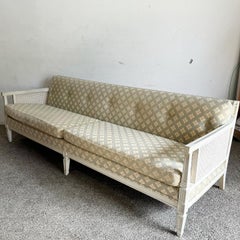 Vintage Off White Regency Tufted Cane Sofa