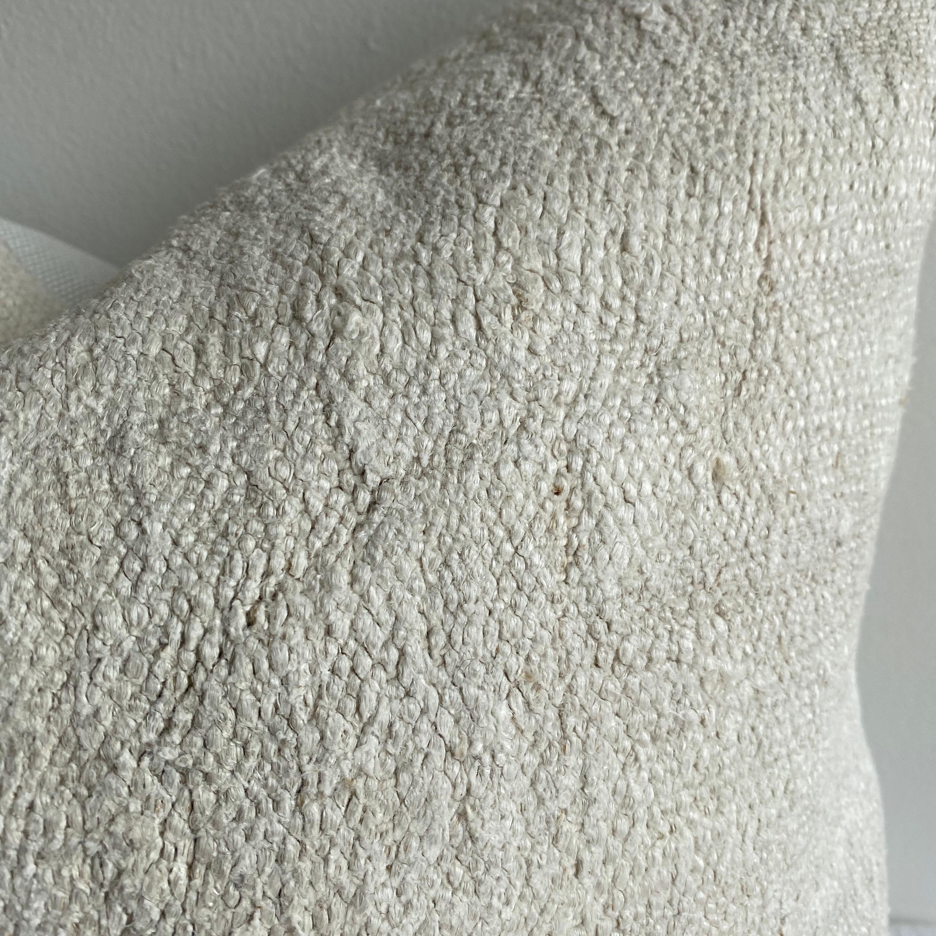 Wool Vintage Off White Turkish Hemp Rug Pillow