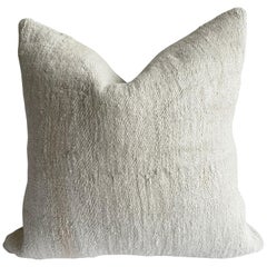 Vintage Off White Turkish Hemp Rug Pillow