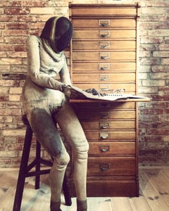Vintage Office Cabinet with 13 Drawers, Oak, Brass Hardware