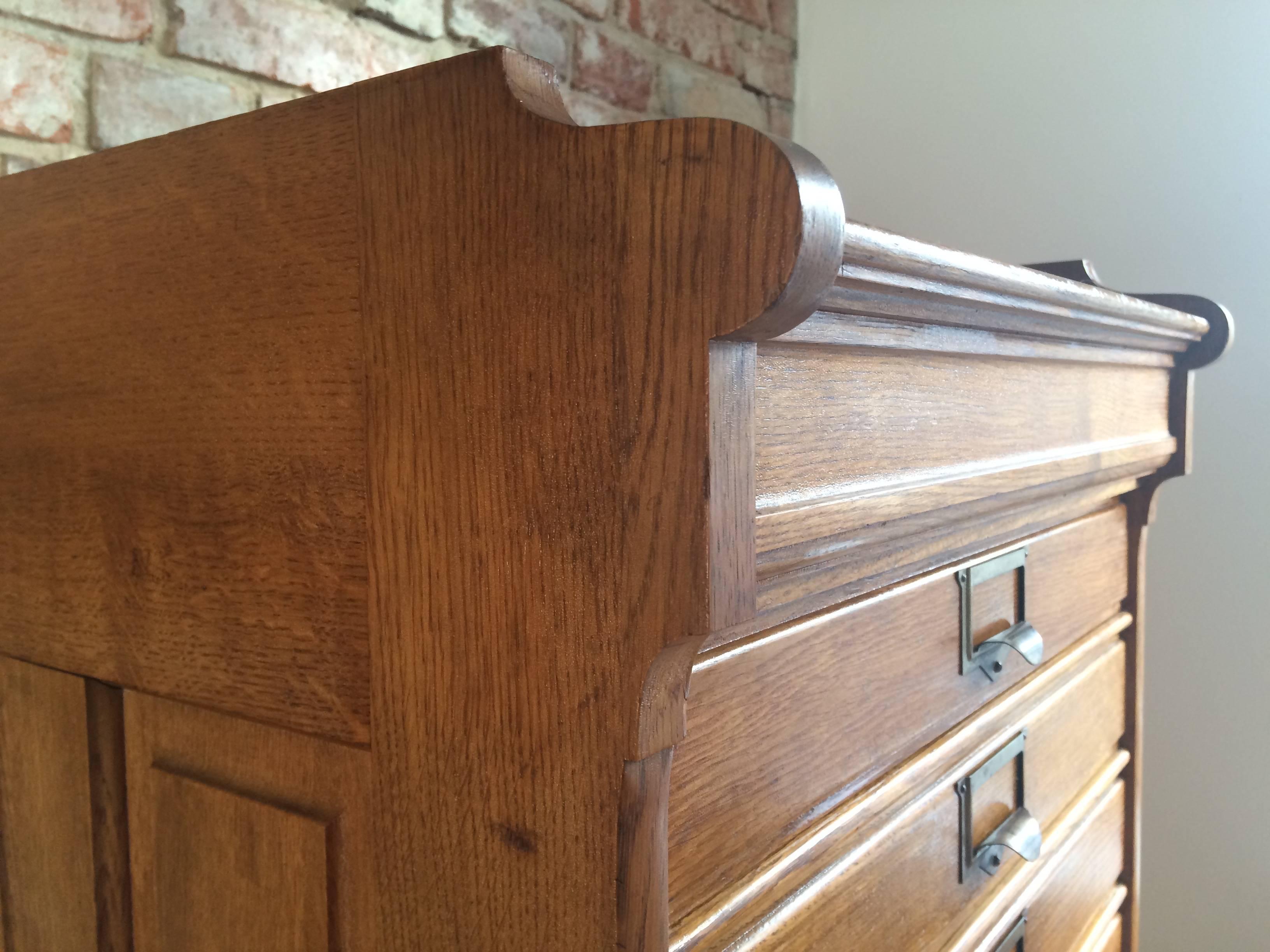 20th Century Vintage Office Cabinet with 13 Drawers, Oak, Brass Hardware