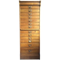 Vintage Office Cabinet with 13 Drawers, Oak, Brass Hardware