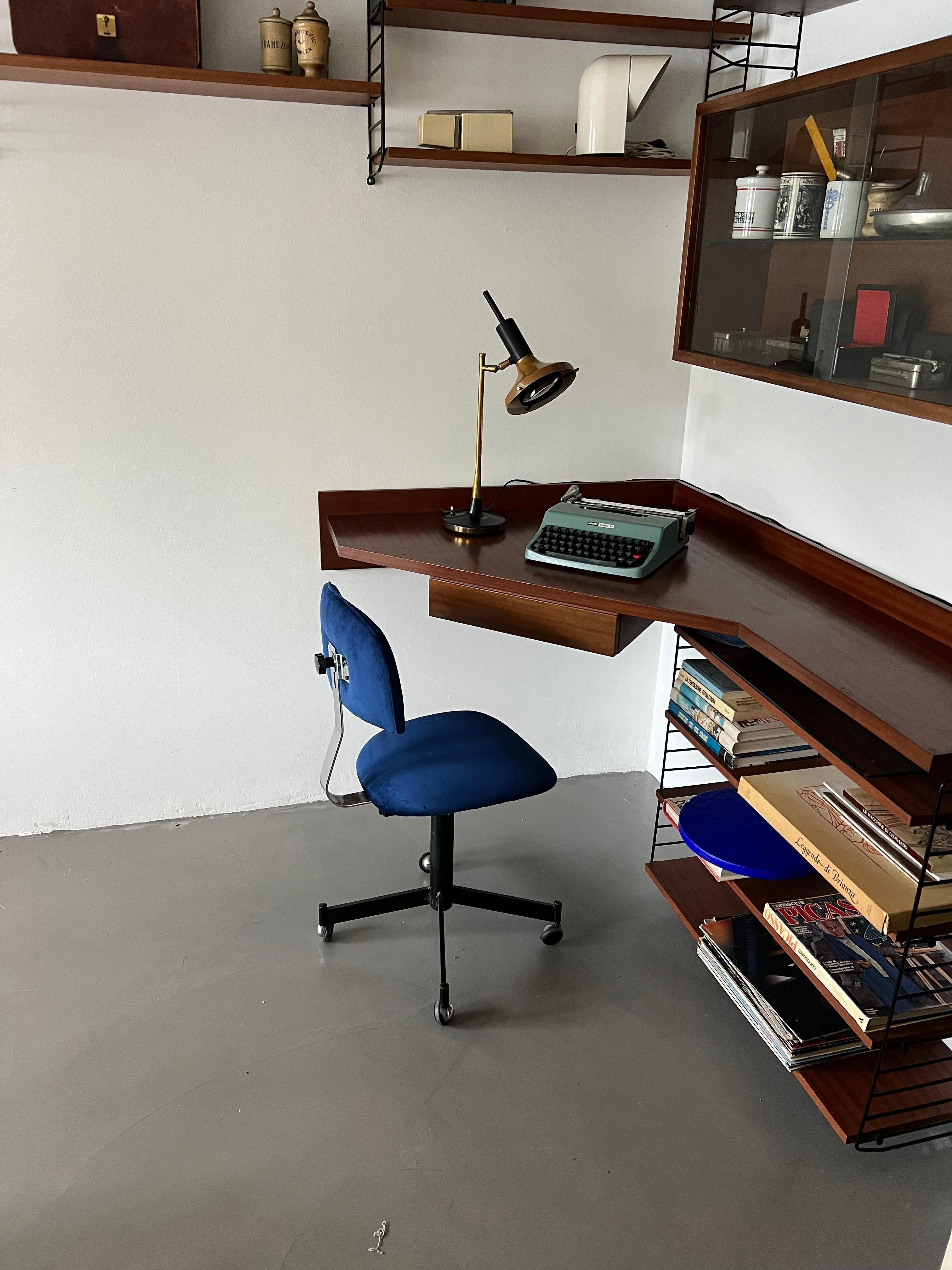 Vintage office chair, blue velvet 1970's For Sale 1