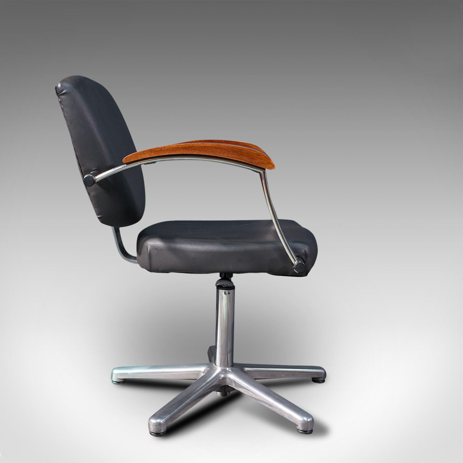 British Vintage Office Chair, English, Industrial, Beech, Adjustable, Desk Seat, C.1980